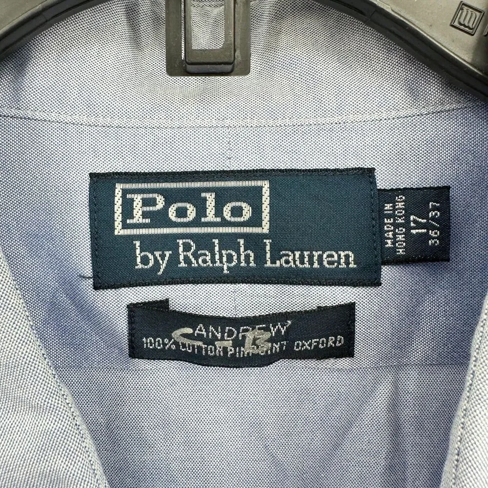 Vtg Polo Ralph Lauren Andrew Dress Shirt Mens 17 Blue Button Up Formal Business‎